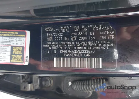 2022 Hyundai Elantra Sel z USA, uszkodzony, nr VIN KMHLM4AG5NU333620